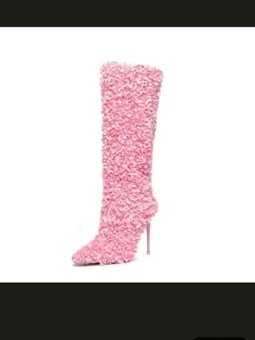 Omine Pink Floral-Texture Knee High Stiletto Boot Size 8 NWOT